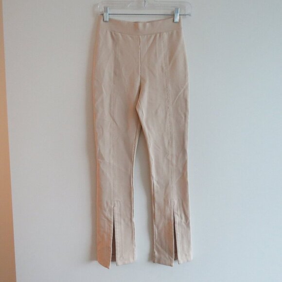 AARON & AMBER Tan Beige Split Hem Ponte Knit Stretch Pants - Women's Size S NWT - Picture 2 of 14
